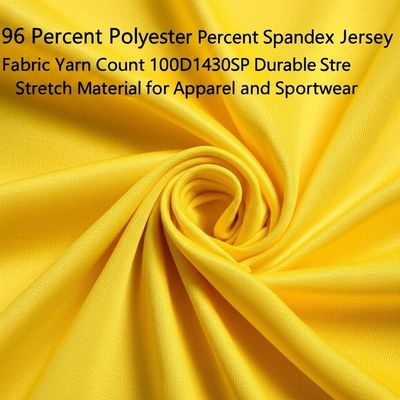 96 Percent Polyester 4 Percent Spandex Jersey Fabric Yarn Count 100D192F30DSP Durable Stretch Material for Apparel and Sportswear